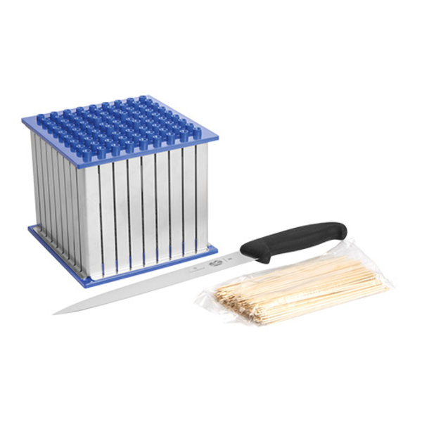 Sateh-rijgsnijder RVS rijgt 81 stokjes per keer 18x18x15(h)cm