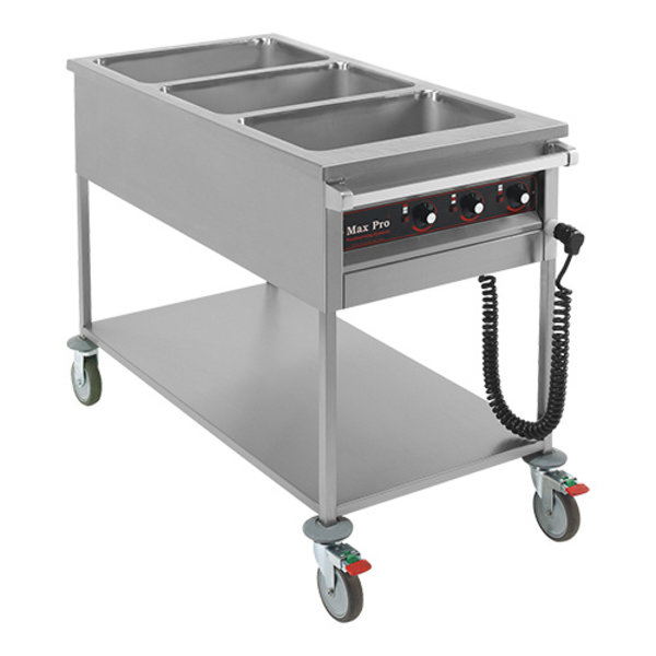 Bain Marie Wagen | GN1/1x3-200mm | 3kW | Met Rubber Stootranden | Aftapkraan | 1200x600x900(h)mm