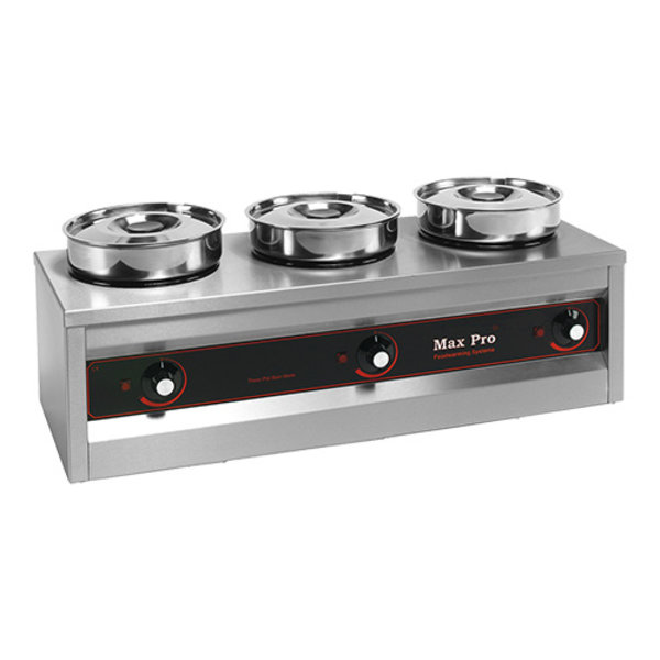 Spijzen warmer (cap.3st.) 750W  | Met roestvrijstalen waterpannen en bain marie potten | 760x260x290(h)mm