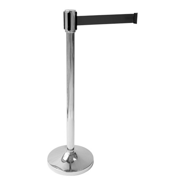 Afzetpaal RVS met uittrekbare snelband zwart 200cm | Ø32x91(h)cm