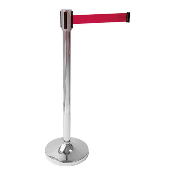 Afzetpaal RVS met uittrekbare snelband 200cm rood | Ø32x91(h)cm