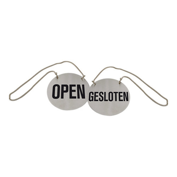 Infobord open/gesloten RVS 2 zijdig met ketting en zuignap  Ø13cm