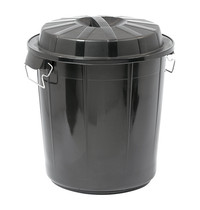 Denox Afvalvat met afsluitbare deksel zwart kunststof | 50L | Ø45,5x50,5(h)cm