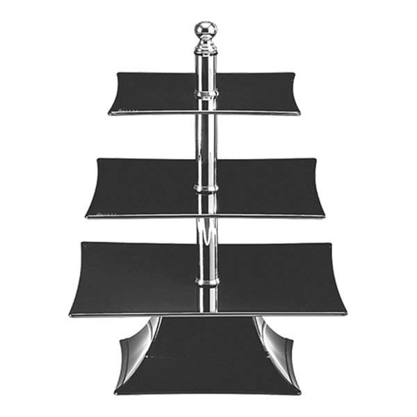 Taartstandaard | Zwart | Polycarbonaat | 3 Etages | 250x250x300x350x350mm