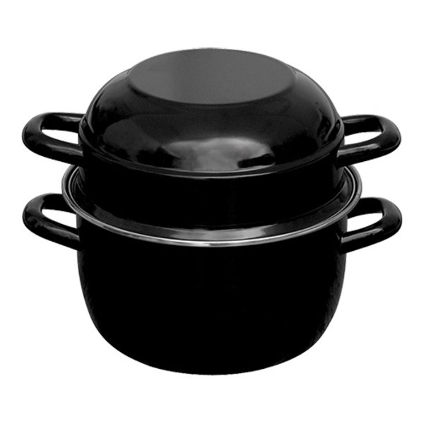 Mosselpan geëmailleerd zwart | 3,3 liter | Met grepen | Ø20cm