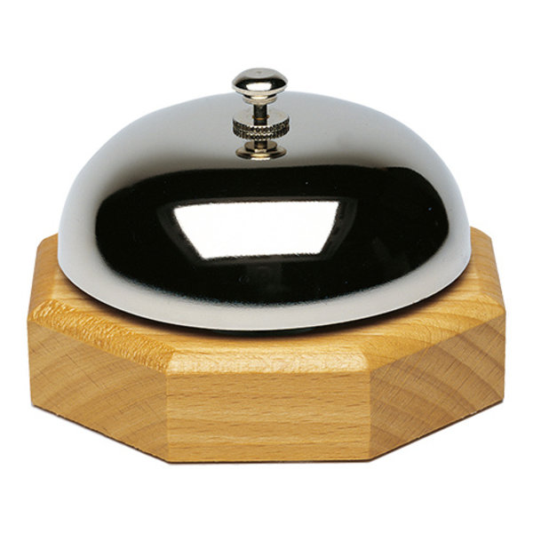 Receptiebel | Verchroomd | Houten Voet | Ø90x60(h)mm