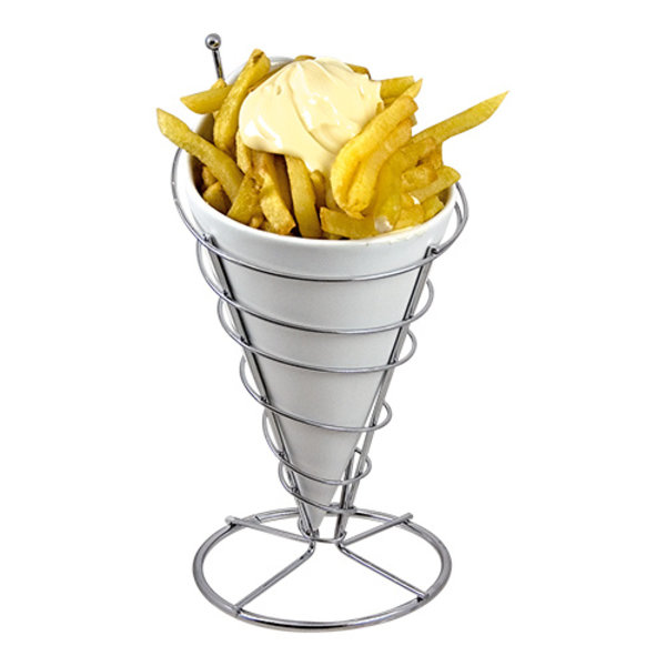 Serveer Frites-zak | Porselein | Verchroomde | Standaard Ø120x230(h)mm