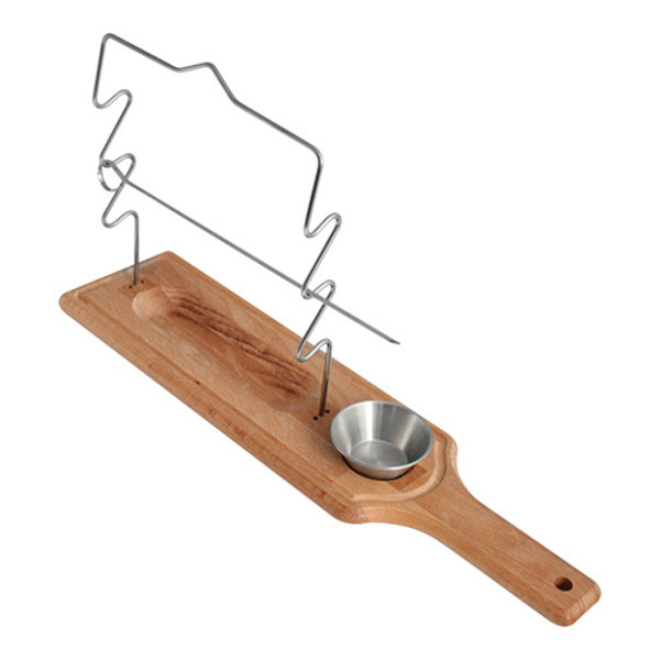 Serveer/Spies Standaard | Hout/RVS | Incl. 3 Spiesen 250mm | 470x120x245(h)mm