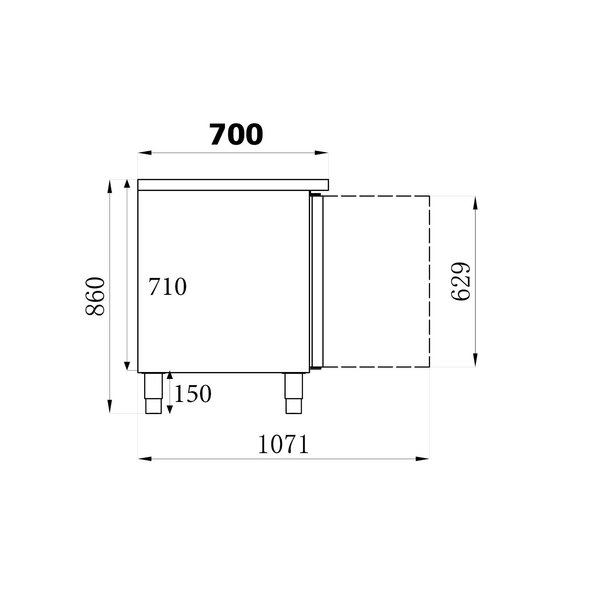 Vrieswerkbank | 2 Deurs | Geheel RVS | Met Bovenblad | Geforceerd | 1360x700x850(h)mm
