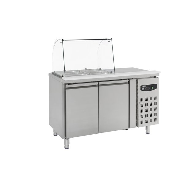 Saladette 2x 1/1 GN | Geheel RVS | 2 Deurs | Met Glasopstand | 1360x700x1365(h)mm