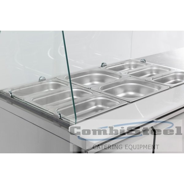 Saladette 2x 1/1 GN | Geheel RVS | 2 Deurs | Met Glasopstand | 1360x700x1365(h)mm