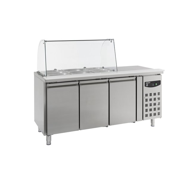 Saladette 3 x 1/1 GN | Geheel RVS | 3 Deurs | Met Glasopstand | 1795x700x1365(h)mm
