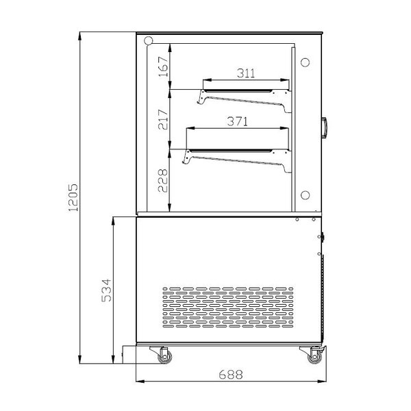 Koelvitrine | 270L | Zwart/Grijs | +2°C/+8°C | 3 Schappen | 915x675x1210(h)mm