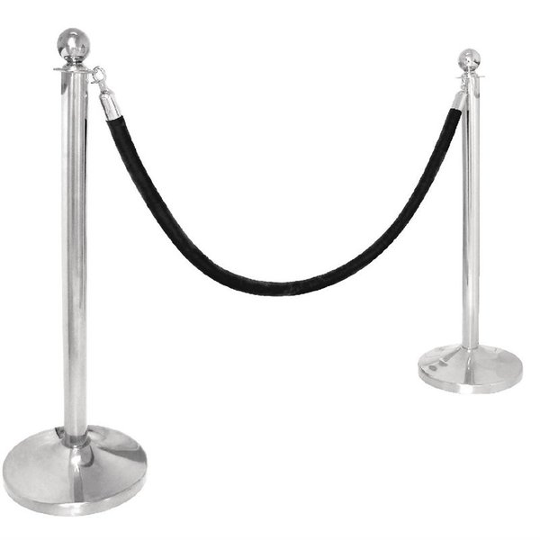 Afzetpaal RVS | Met bolle knop en betonnen voet | 95(h) x 30(Ø)cm