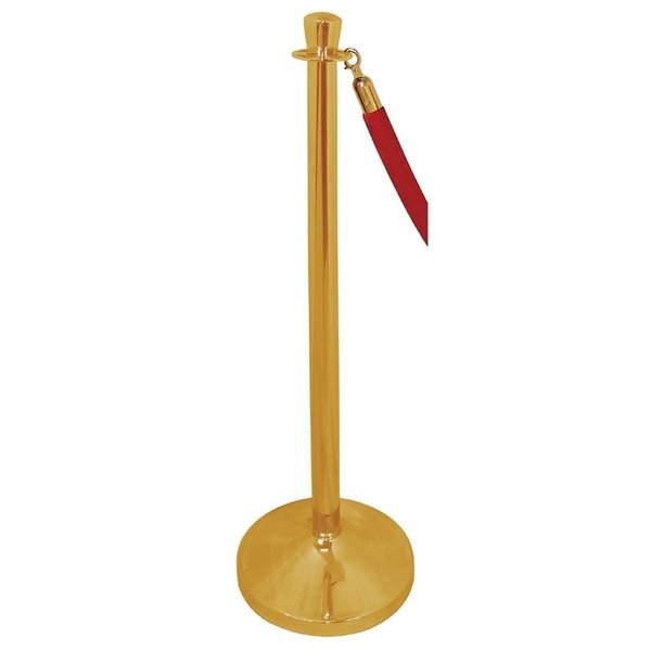 Afzetpaal RVS Messing | Met vlakke knop + betonnen voet | 95(h) x 30(Ø)cm