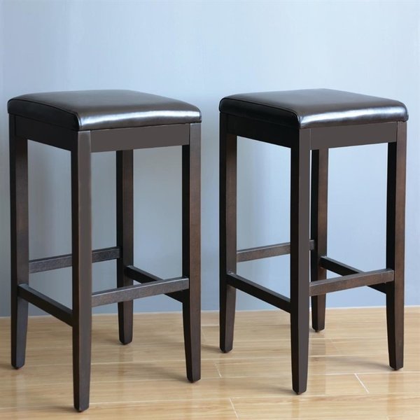 Barkrukken | Kunstleer/Hout | Dark Brown | Houtlook Frame | Indoor | 2 Stuks | 410x410x760(h)mm