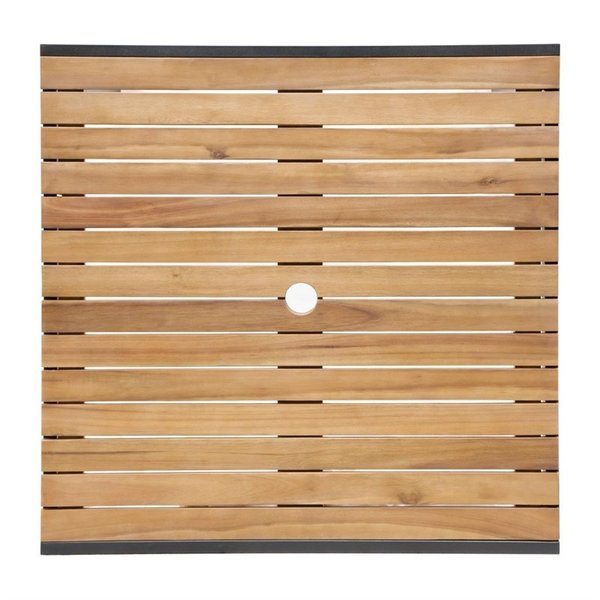 Tafel | Hout/Staal | Acaciahout Blad | Zwart Frame | In-/Outdoor | Parasolgat | 800x800x740(h)mm
