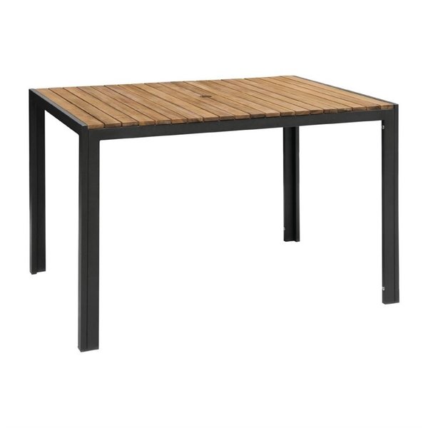 Tafel | Hout/Staal | Acaciahout Blad | Zwart Frame | In-/Outdoor | Parasolgat | 1200x800x740(h)mm