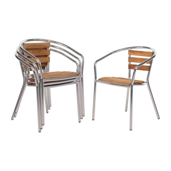 Stoelen | Hout/Aluminium | Hout (Essen) | Grijs Frame | In-/Outdoor | Stapelbaar | 4 Stuks | 555x530x730(h)mm