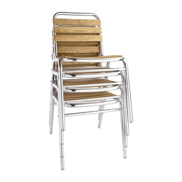 Stoelen | Hout/Aluminium | Hout (Essen) | Grijs Frame | In-/Outdoor | Stapelbaar | 4 Stuks | 485x565x773(h)mm