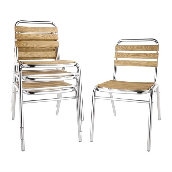 Stoelen | Hout/Aluminium | Hout (Essen) | Grijs Frame | In-/Outdoor | Stapelbaar | 4 Stuks | 485x565x773(h)mm