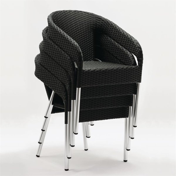 Stoelen | Polyrotan/Aluminium | Charcoal | Grijze Poten | In-/Outdoor | Stapelbaar | 4 Stuks | 550x600x780(h)mm