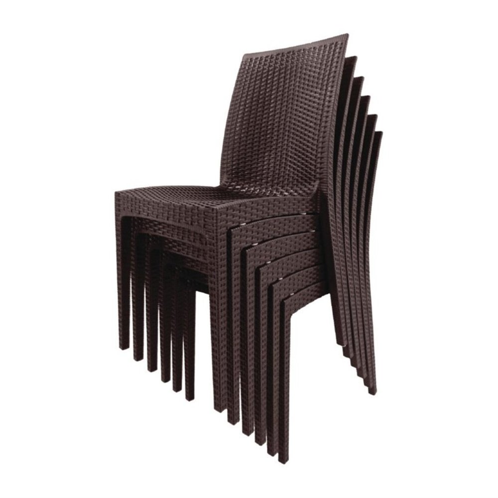 Victor regionaal Flitsend Kunststof rotan stoel zonder armleuning bruin | 4 stuks | Zithoogte 45 -  Horecagemak