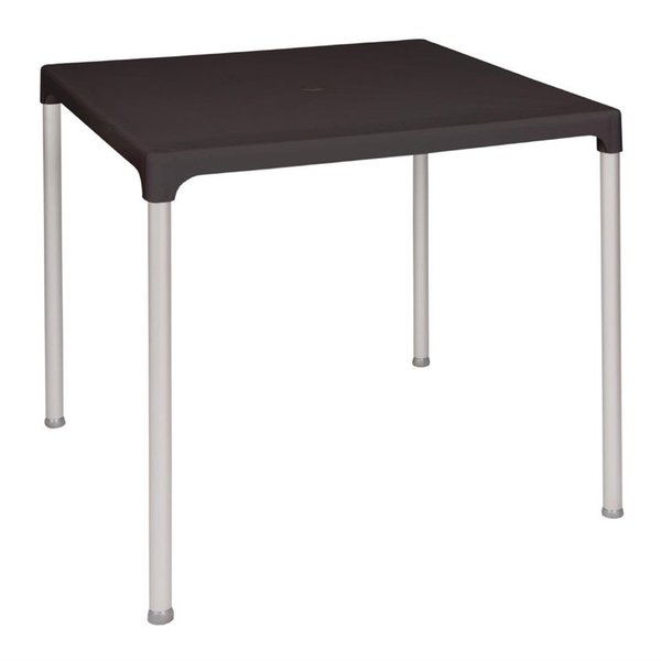 Tafel | Kunststof/Aluminium | Zwart Blad | Aluminium Poten | In-/Outdoor | Parasolgat | 750x750x720(h)mm