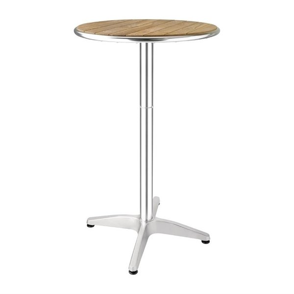 Statafel | Hout/Aluminium | Essenhout Blad | Aluminium Frame | In-/Outdoor | Ø600x1050(h)mm