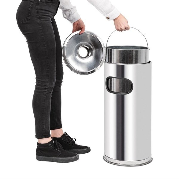 Afvalbak + Asbak | RVS (Geborsteld) | 35L | Open | Ø300x620(h)mm