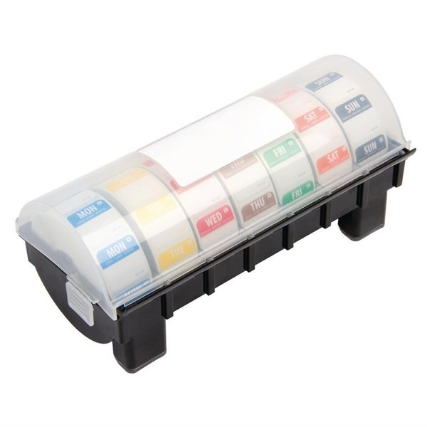 Dispenser 2,5cm inclusief 7 rollen voedseletiketten dag labels | 330x133x64(h)mm