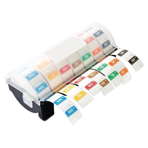 Dispenser 2,5cm incl 7 rollen voedseletiketten dag labels | 330x133x64(h)mm