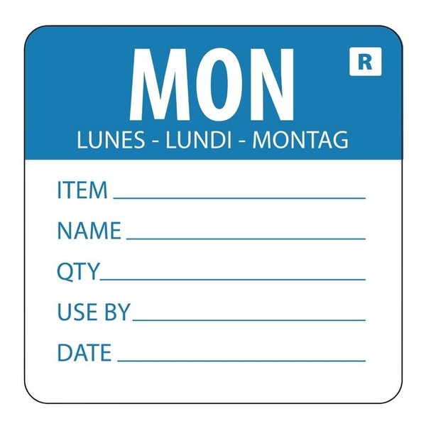 Afneembare kleurcode voedseletiketten maandag | 500 stuks | 4,9(h)x6(b)cm