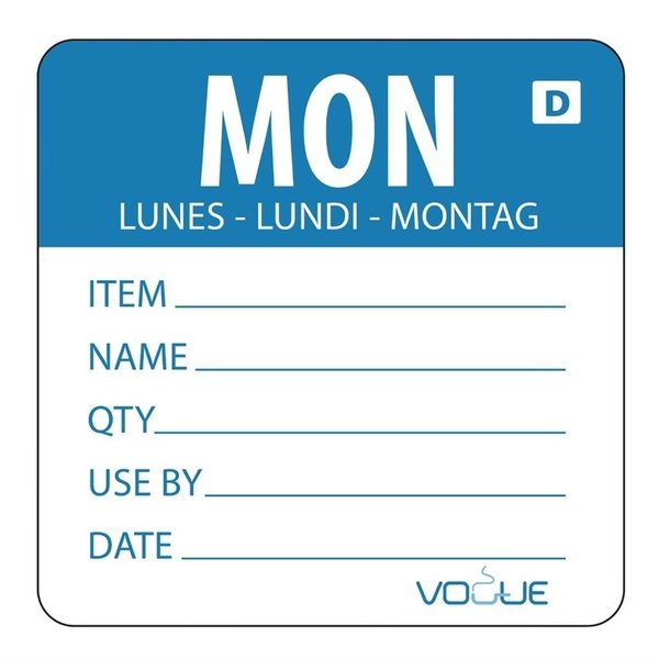 Oplosbare kleurcode voedseletiketten maandag | 250 stuks | 4,9(h)x6(b)cm