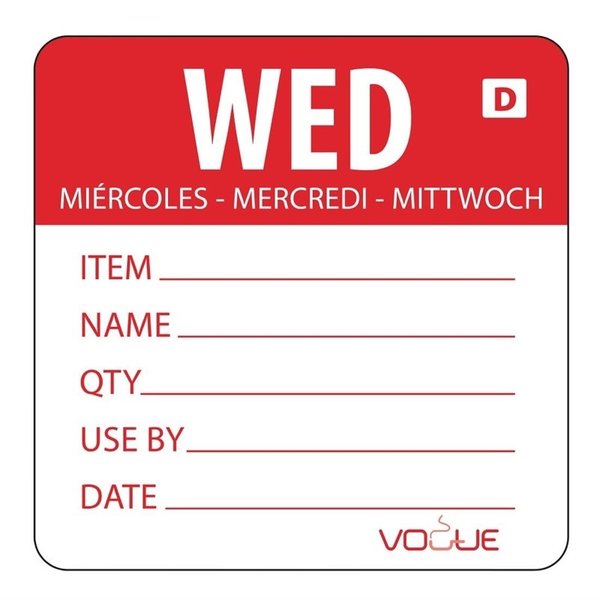 Oplosbare kleurcode voedseletiketten woensdag | 250 stuks | 4,9(h)x6(b)cm