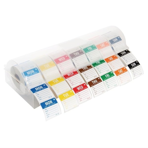 Afneembare kleurcode stickers met 5cm kunststof dispenser | 489x133x64(h)mm