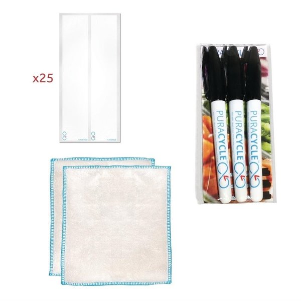 Herbruikbare blanco flesetiketten set | 25 stickers, 3 markers en 2 poetsdoeken