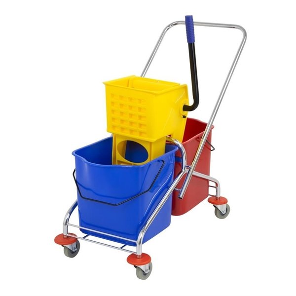 Duo rol emmer met wringer | 2x 23L | Stevige RVS wagen | 410x995x860(h)mm