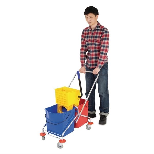 Duo rol emmer met wringer | 2x 23L | Stevige RVS wagen | 410x995x860(h)mm