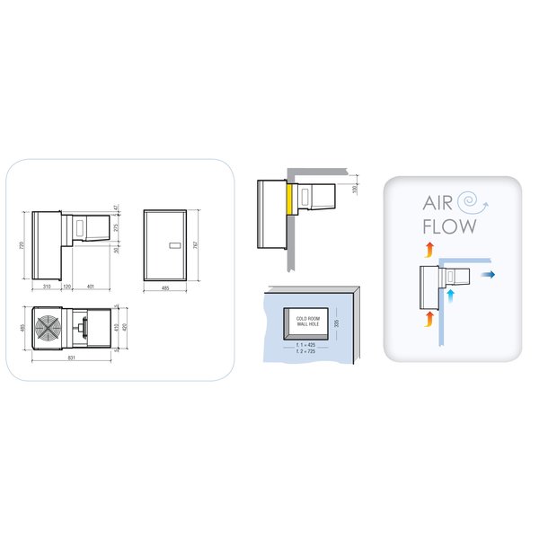 Insteek-Wandunit | 8.5-15.5m³ | 0°C/+5°C | 230V (0.92kW) | 485x831x767(h)mm