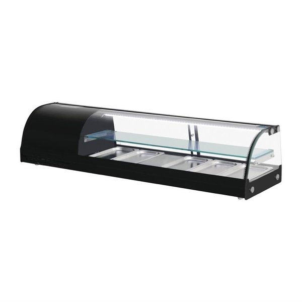 Tapasvitrine | Zwart | 5x 1/3 GN | +4°C/+8°C | Statisch | 2 Niveaus | 1500x390x330(h)mm