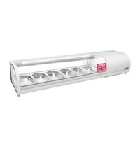 Polar G-serie gekoelde tapasvitrine | 180W | Met gebogen glazen voorzijde | 6x 1/3 GN | 230V | 1529x420x265(h)mm Polar G-serie gekoelde tapasvitrine | 180W | Met gebogen glazen voorzijde | 6x 1/3 GN | 230V | 1529x420x265(h)mm