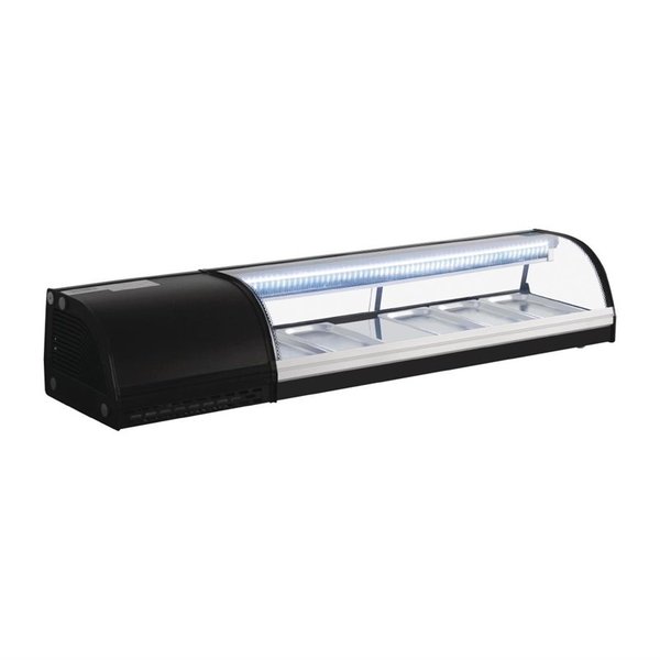 Sushivitrine | Zwart | 60L | 0°C/+6°C | Statisch | 5x 1/3 GN | Compressor Links | 1500x390x290(h)mm