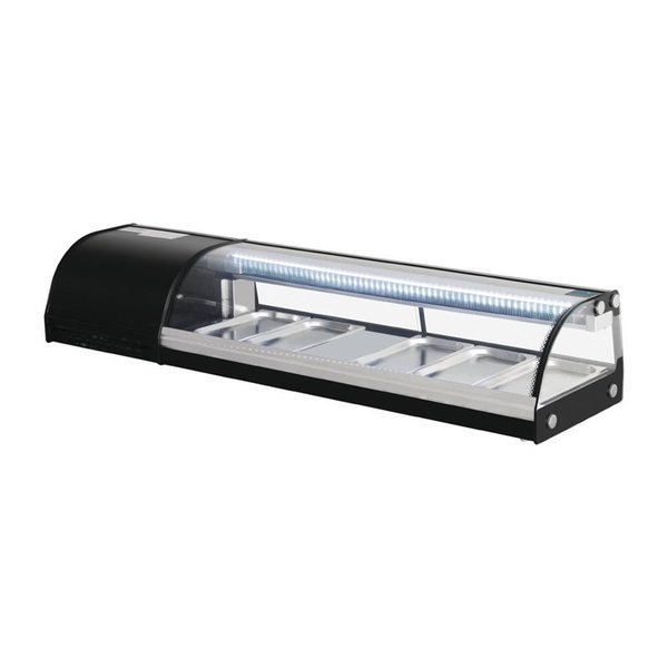 Sushivitrine | Zwart | 60L | 0°C/+6°C | Statisch | 5x 1/3 GN | Compressor Links | 1500x390x290(h)mm