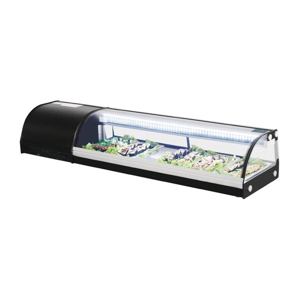 Sushivitrine | Zwart | 60L | 0°C/+6°C | Statisch | 5x 1/3 GN | Compressor Links | 1500x390x290(h)mm