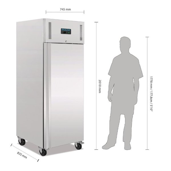 Koelkast | 650L | RVS | +2°C/+5°C | Geforceerd | 0.35kW | Wielen (Geremd) | 745x835x2010(h)mm