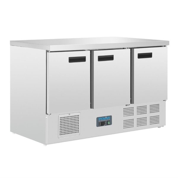 Koelwerkbank | 368L | 3 Deuren (1/1 GN) | +2°C/+5°C | Statisch + Ventilator | 1370x700x880(h)mm