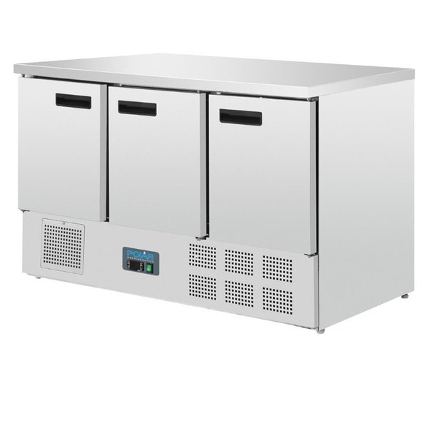 Koelwerkbank | 368L | 3 Deuren (1/1 GN) | +2°C/+5°C | Statisch + Ventilator | 1370x700x880(h)mm