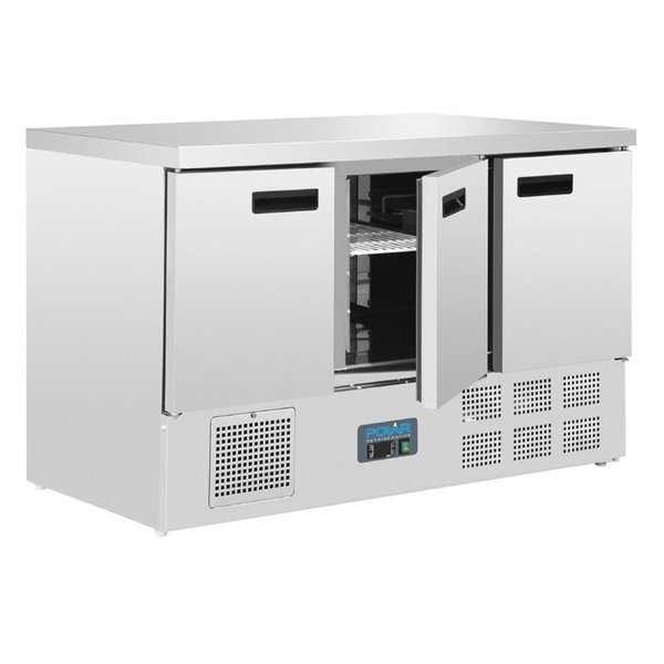 Koelwerkbank | 368L | 3 Deuren (1/1 GN) | +2°C/+5°C | Statisch + Ventilator | 1370x700x880(h)mm