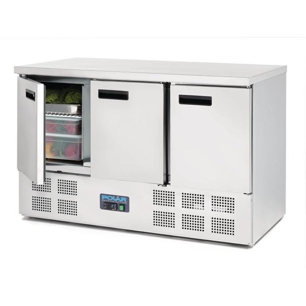 Koelwerkbank | 368L | 3 Deuren (1/1 GN) | +2°C/+5°C | Statisch + Ventilator | 1370x700x880(h)mm